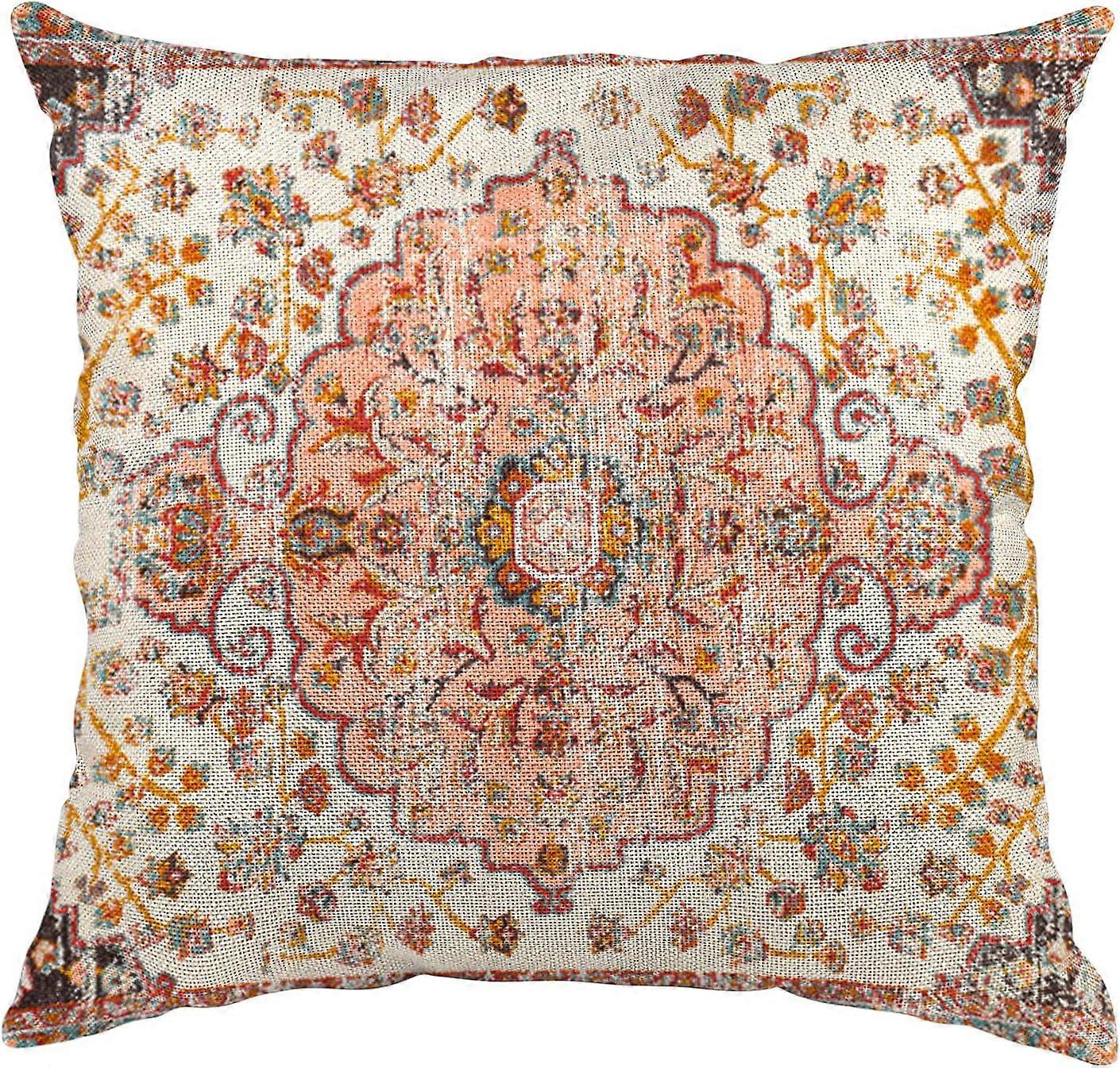 Boho Throw Pillow Cover Orange Carpet Pattern Antique Ethnic Decorative Pillow Cases Home Decor Square 18x18 Inches Pillowcase