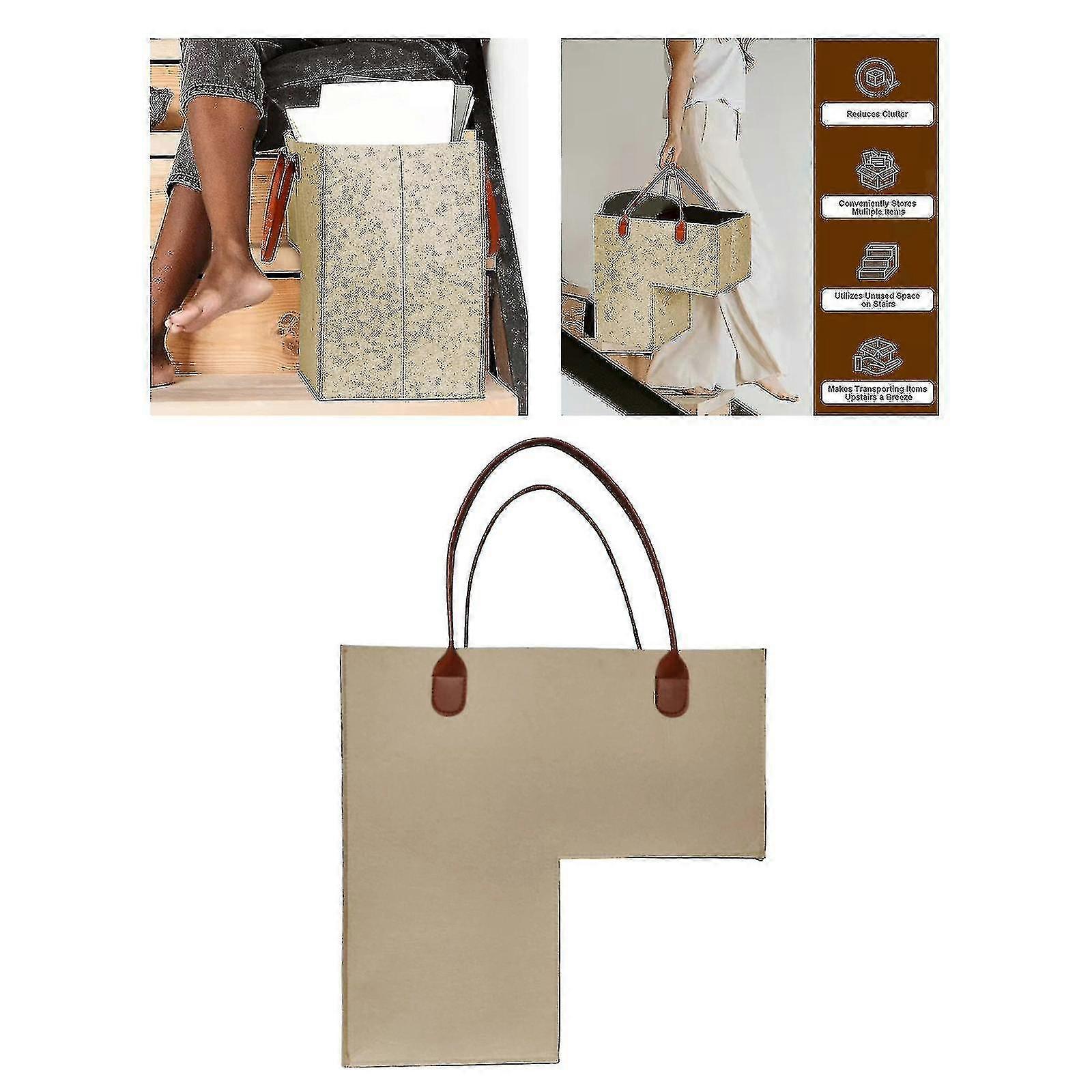 سلة درج مع مقابض جلدية للسلالم الخشبية ديكور المنزل والمكتب