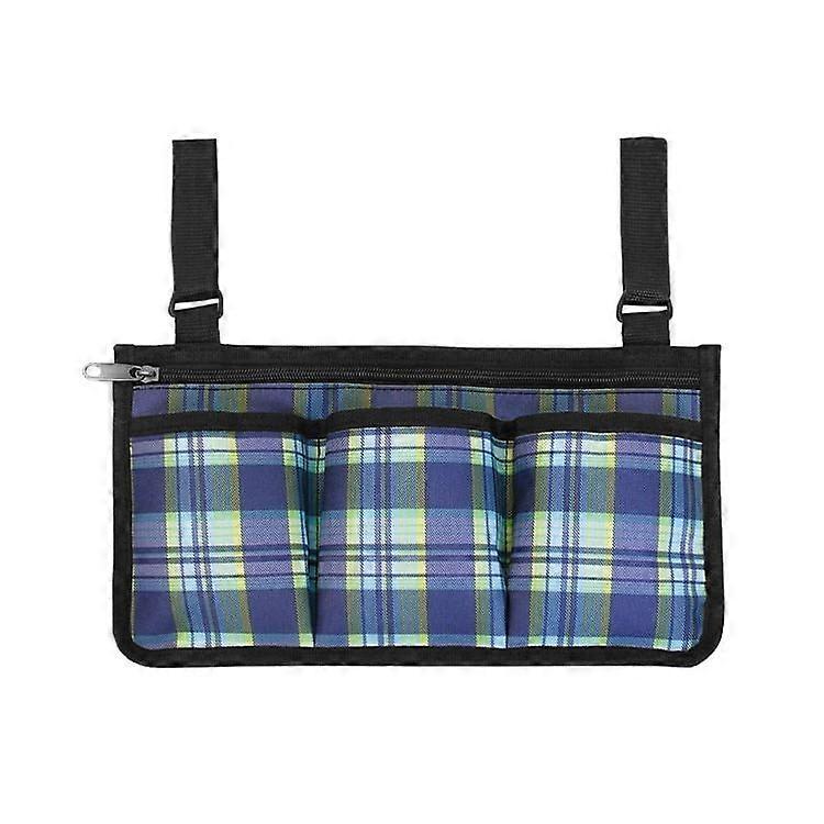 Wheelchair Armrest Side Storage Bag Storage Storage Bag Blue Grid