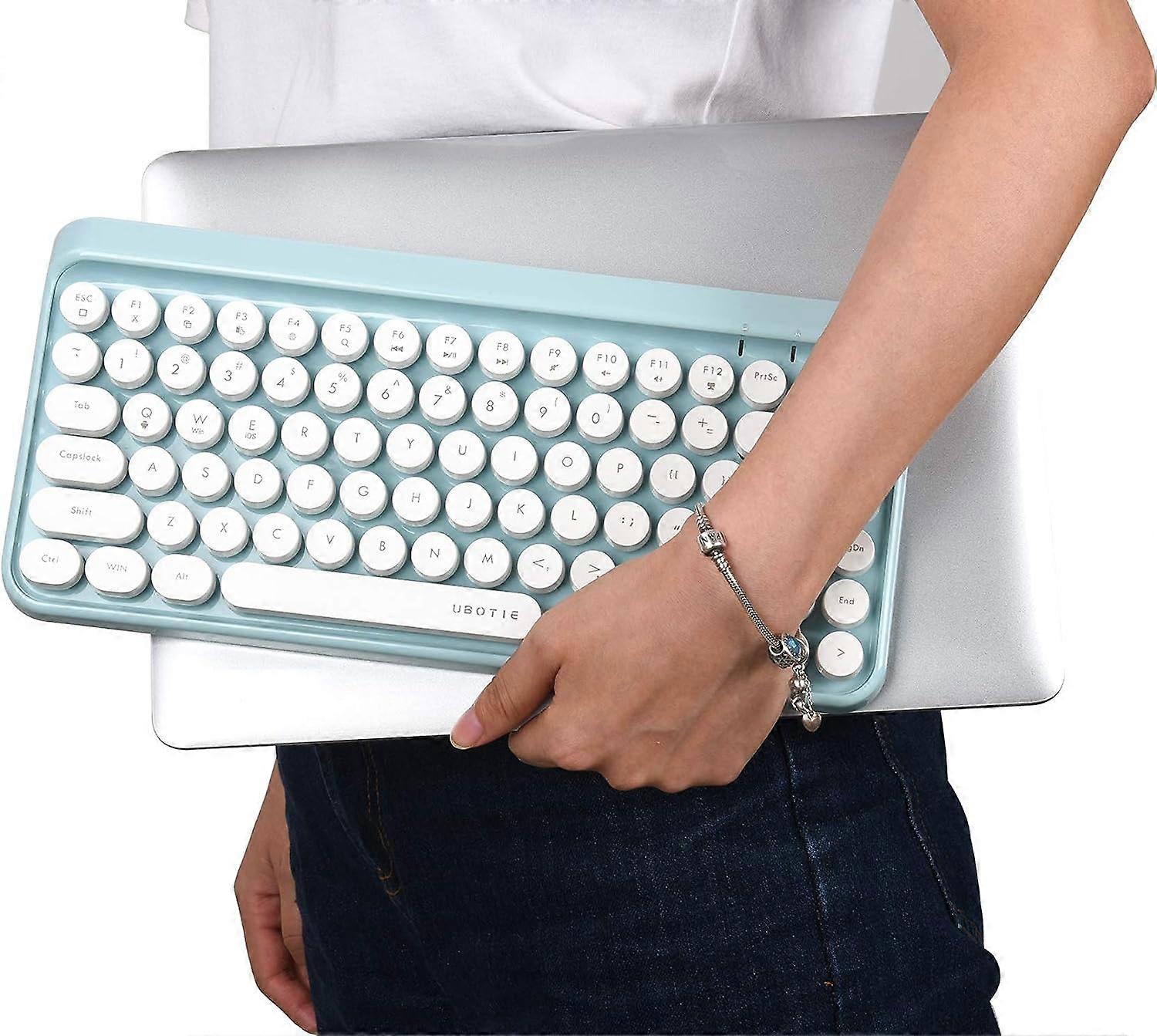 QQDD Portable Bluetooth Colorful Computer Keyboards, Wireless Mini Compact Retro Typewr