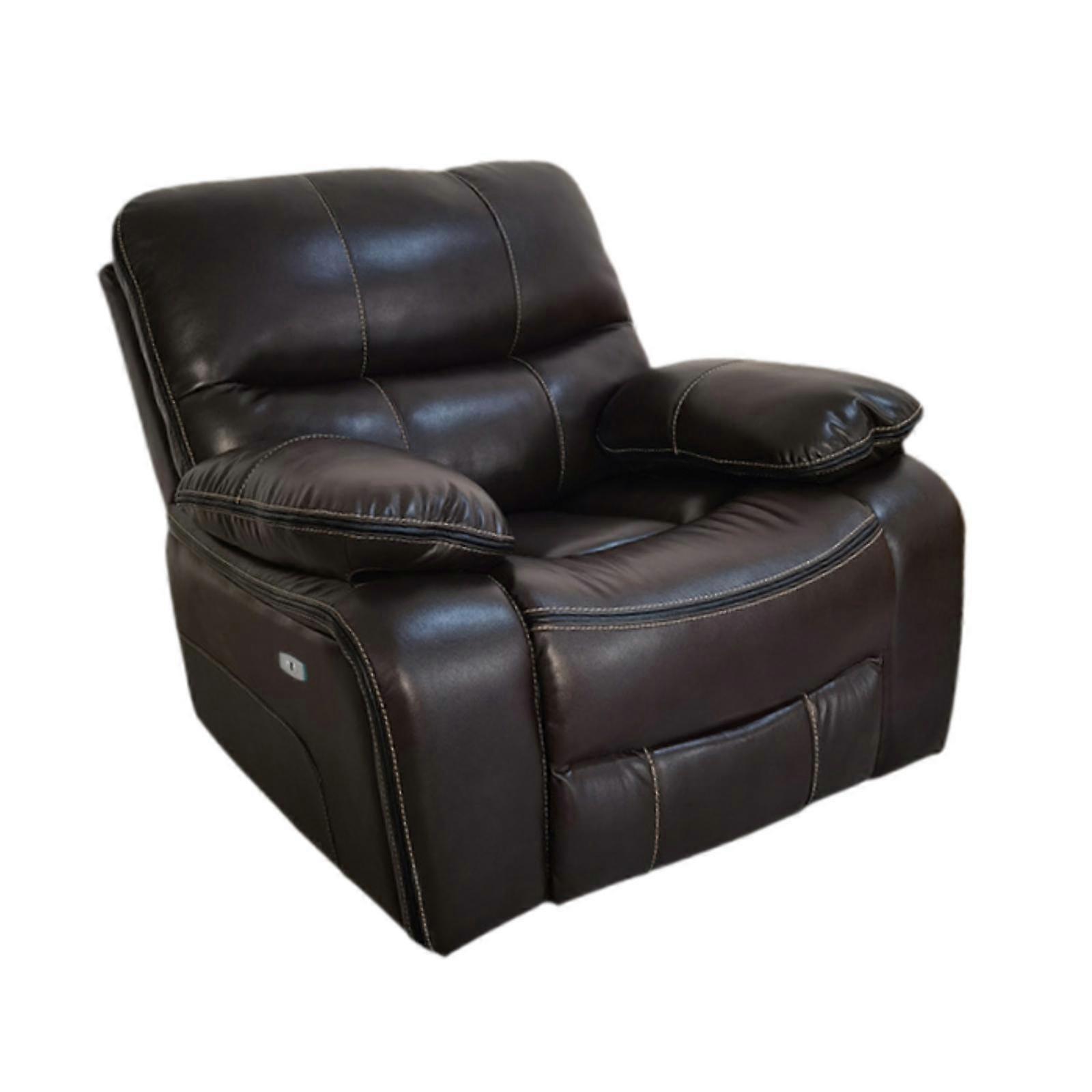 Sillón reclinable moderno, cómodo y fácil de usar, color marrón oscuro.