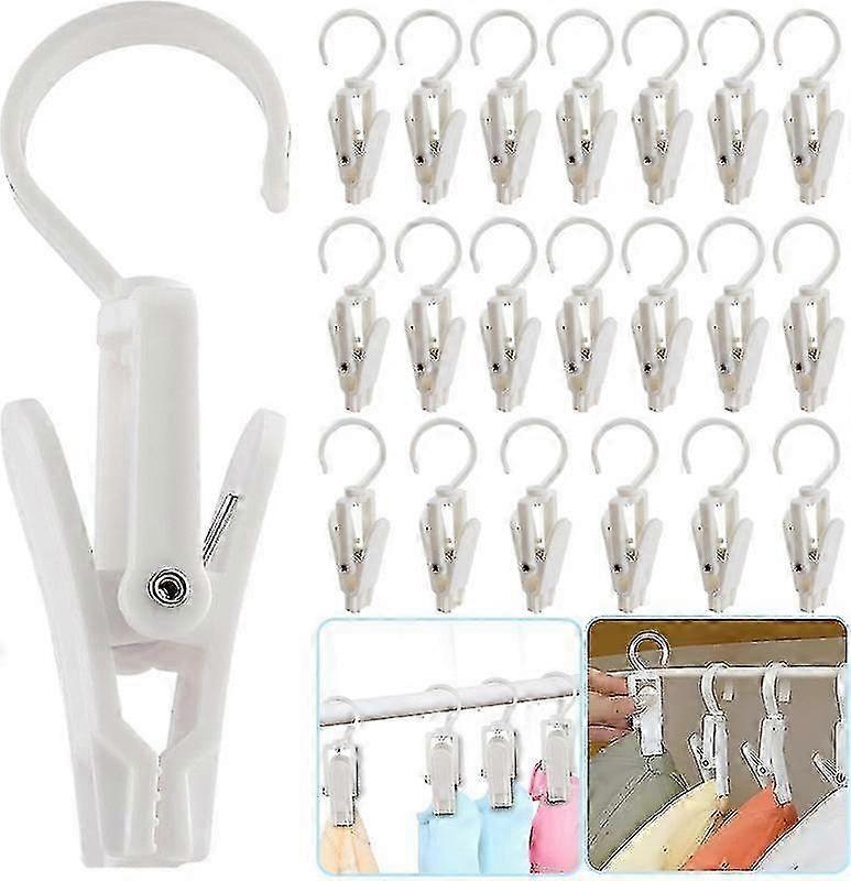 20 Pcs Laundry Hooks With Clips Super Strong Plastic Home Travel Swivel Hanging Hanger