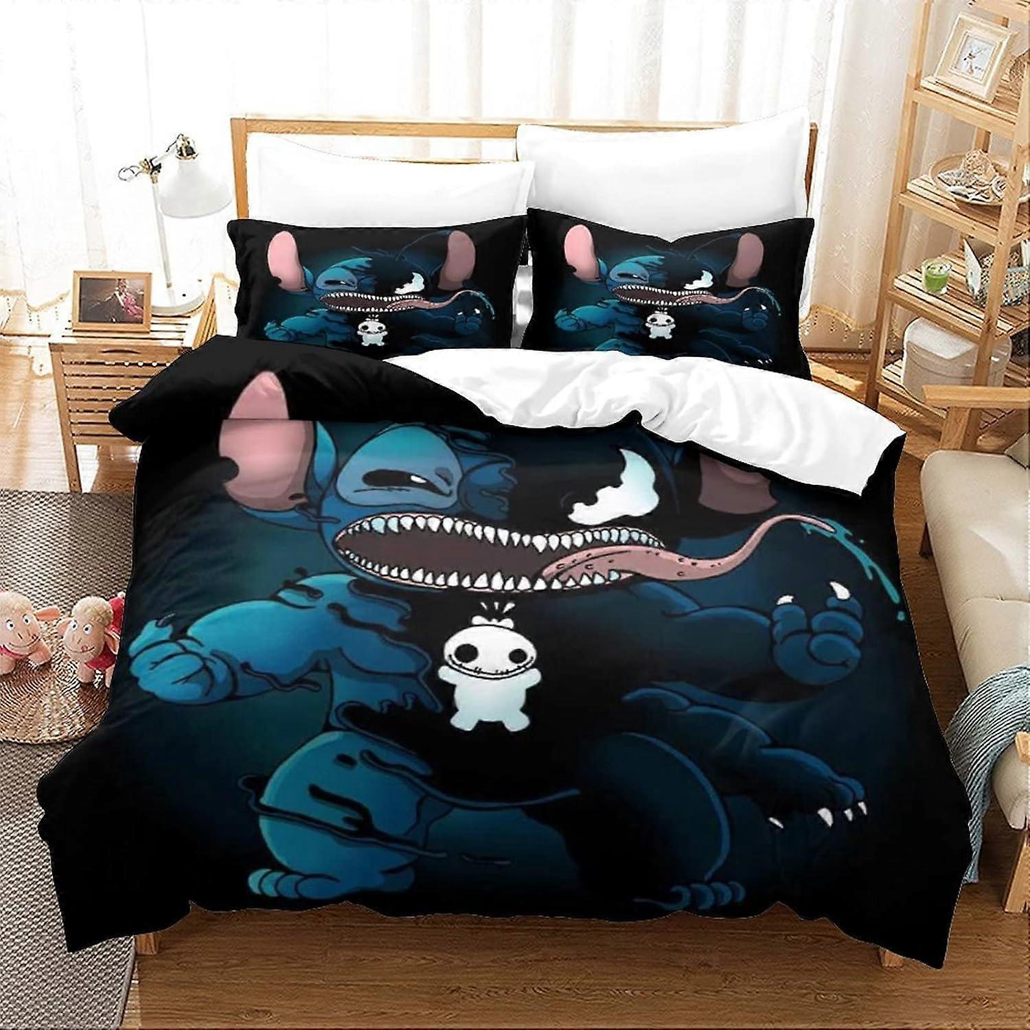 Stitch Duvet Cover with Pillowcases Lilo & Stitch Printed Bedding Set with Zipper Closure Duvet Cover Set Suitable for Boys 135*200 CM