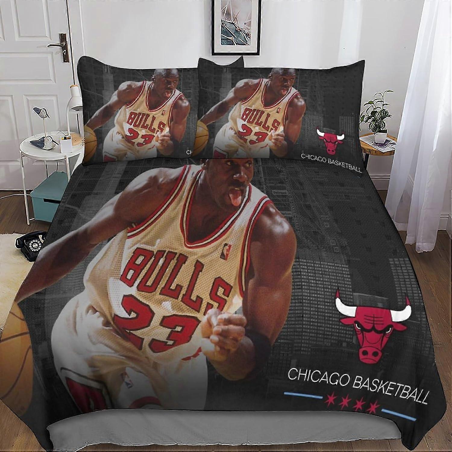 Michael Jordan NBA Komplet pościeli 3D Poszwa na kołdrę, 3-częściowy nadruk, Poszwa na kołdrę z mikrofibry z poszewkami na poduszki zapinanymi na zamek błyskawiczny