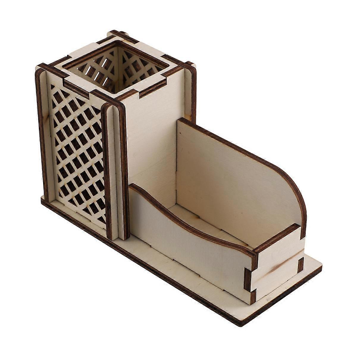 Wood Business Card Holder with Pen Slot Business Card Stand for Desk Wooden Display Office Tabletop
