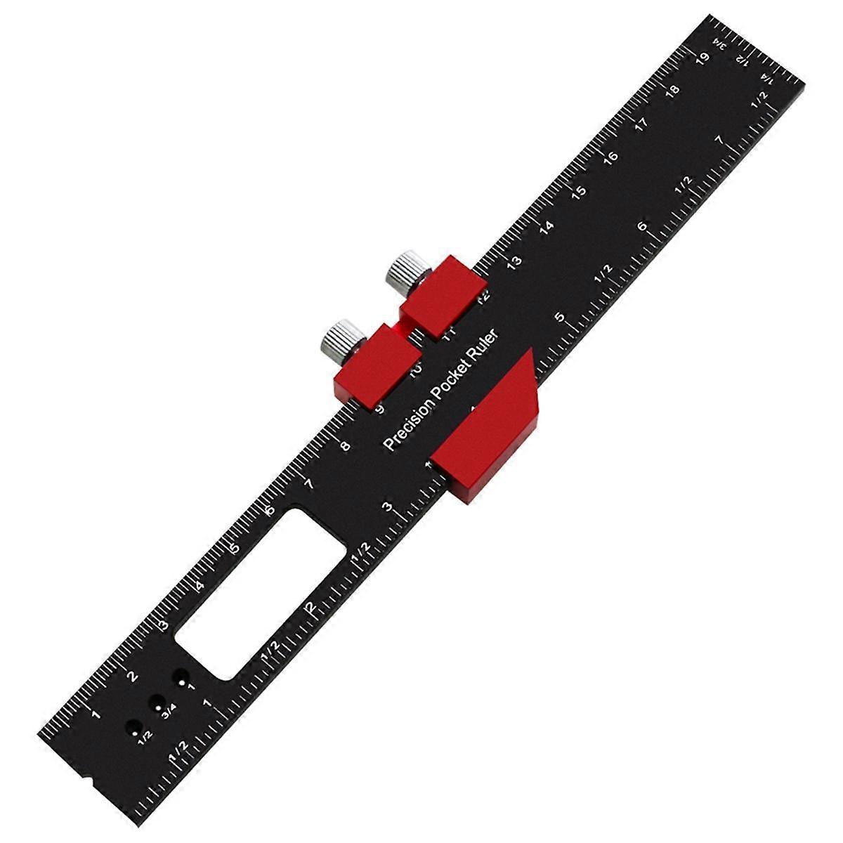 Woodworking Precision Pocket Ruler Aluminum Alloy Slide Ruler Inch & Metric T-Type Scribing Ruler S