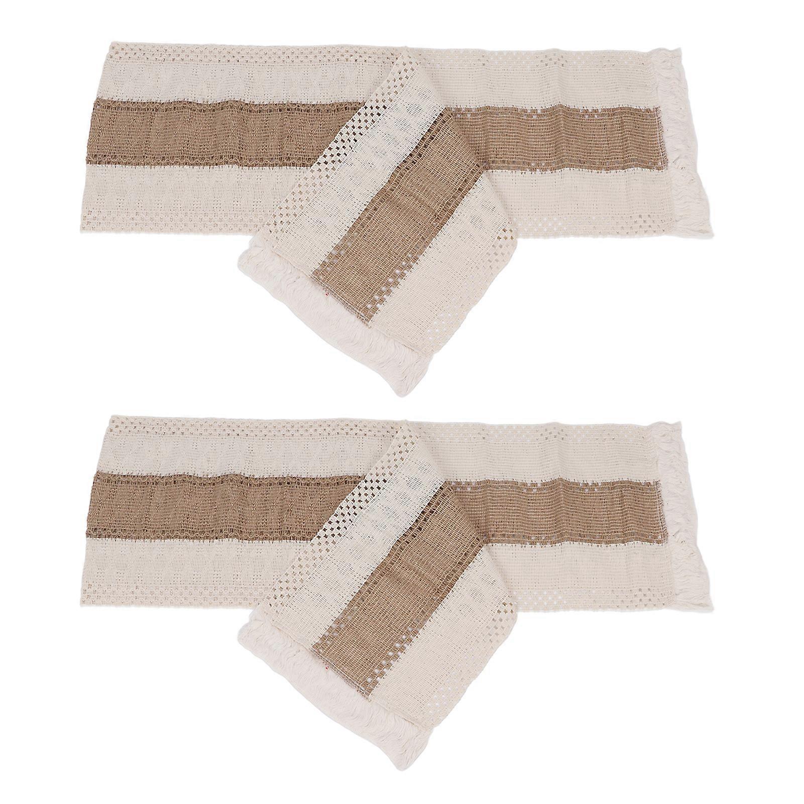 2pcs Linen Table Runner Color Blocking Elegant Striped Integrated Machine Washed Rustic Table Runner for Coffee Tables