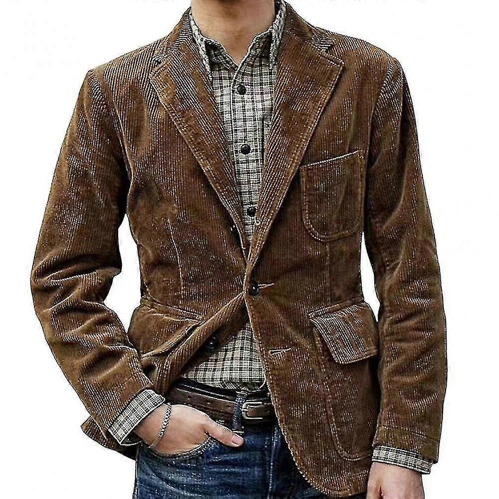 Flap Pockets Single Breasted Men Jacket Corduroy Lapel Suit Jacket