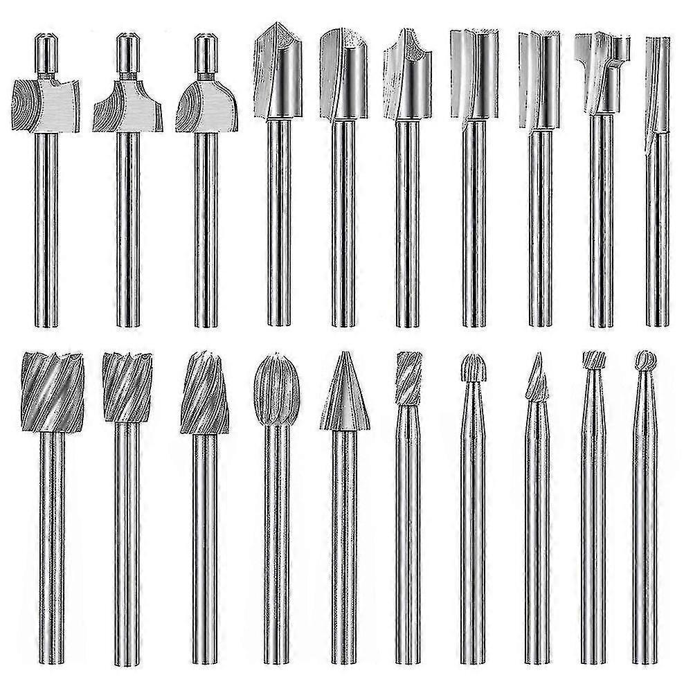 20Pc HSS Router Carbide Engraving Bits for Dremel Router Bit Set 1/8"(3mm) Shank for Dremel Proxxon 