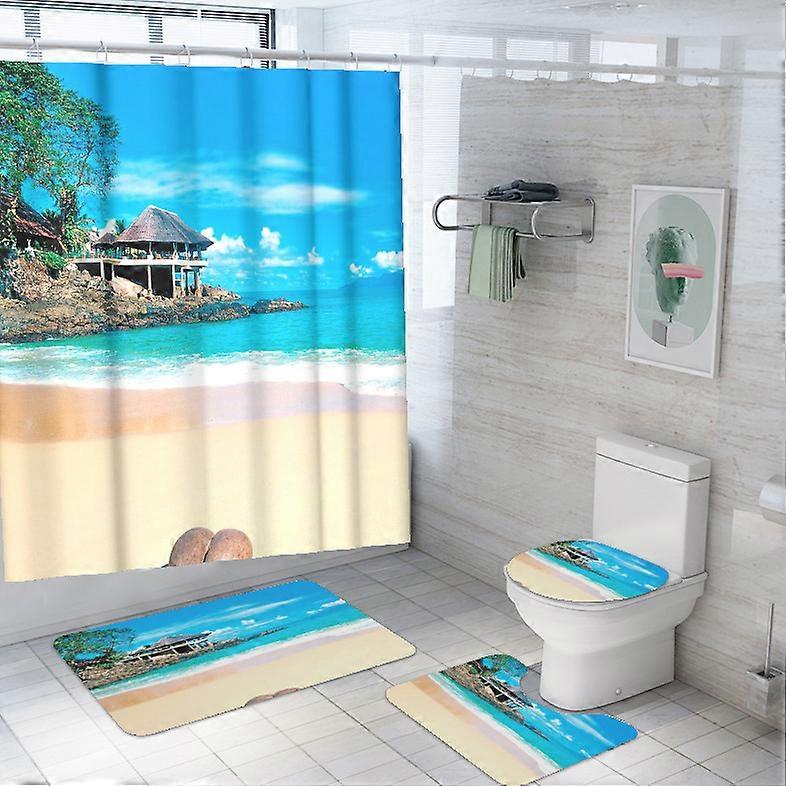 4 قطع / مجموعة ديكور الحمام للماء القماش البوليستر حمام الستار حوض الاستحمام الستائر، الحمام السجاد حمام حصيرة المرحاض السجاد