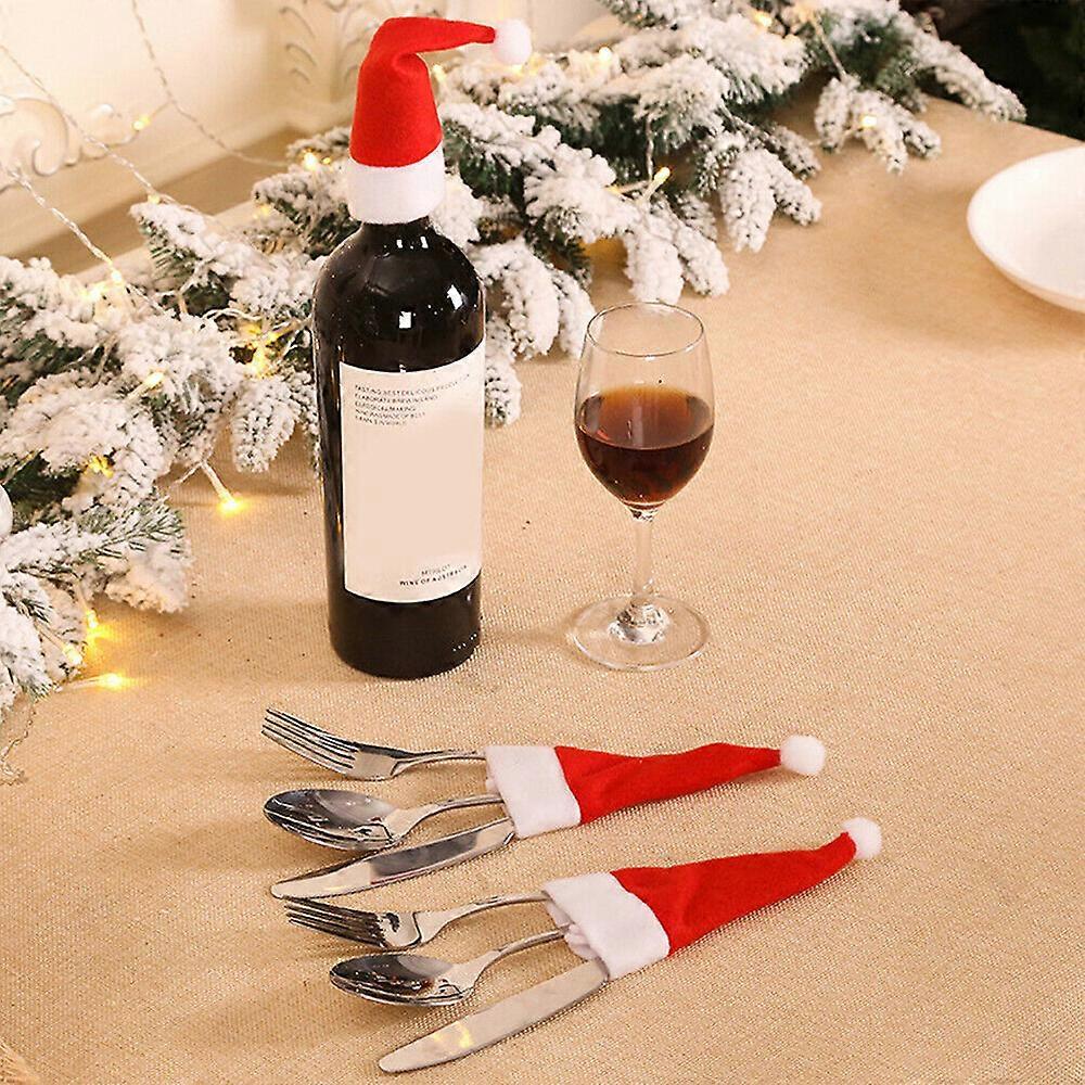 10/20PCS Santa Hats Xmas Tableware Cutlery Holder Storage Bag Table Decoration