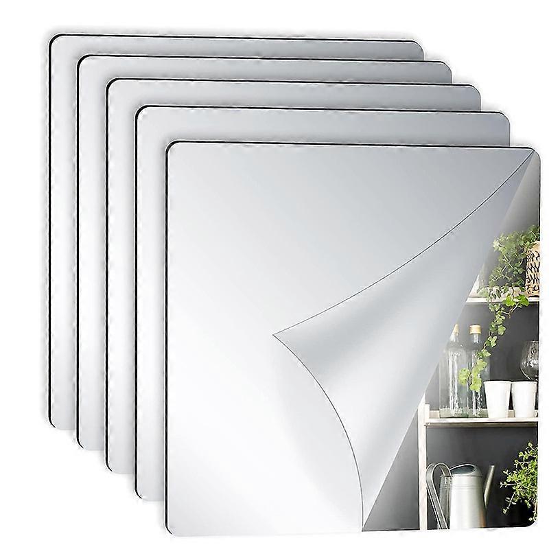 Flexible Mirror Sheets Self Adhesive Non Glass Mirror Tiles Mirror Stickers for Home Wall (5 Pcs, 8 x 8 Inches)