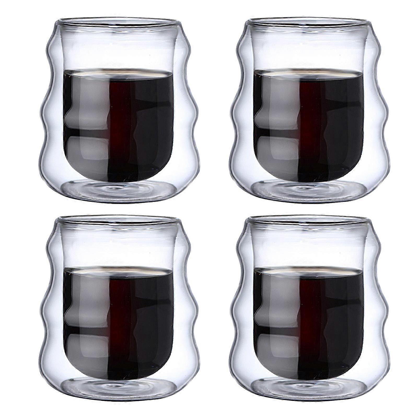 4pcs Wave Pattern Double-layer Glass Cups for Tea & Coffee