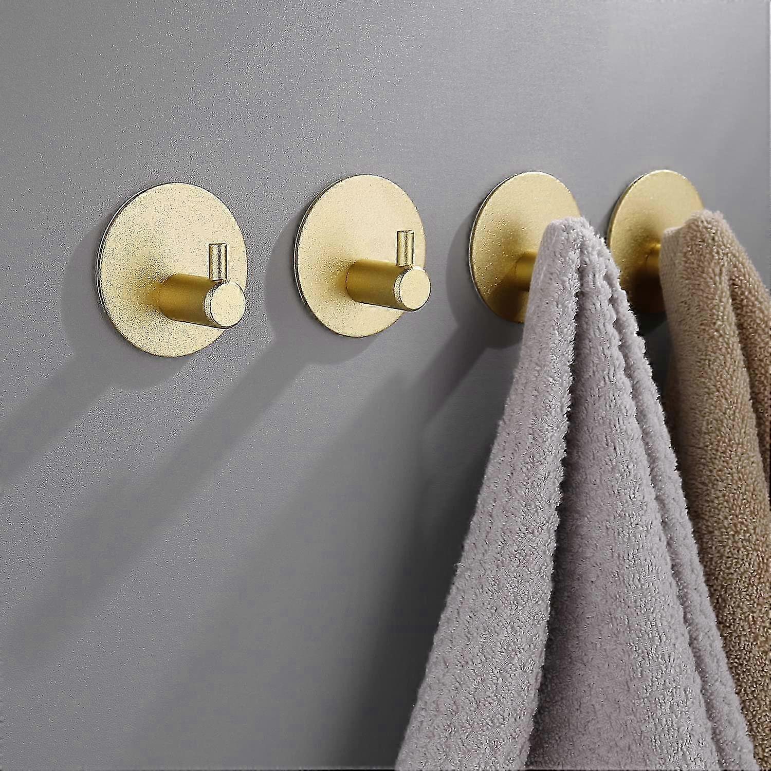 Bathroom Hooks Self-Adhesive Gold - 4 Pieces Towel Hooks Wall Hooks Clothes Hooks To Stick Strong 4.5*4.5*2.5cm