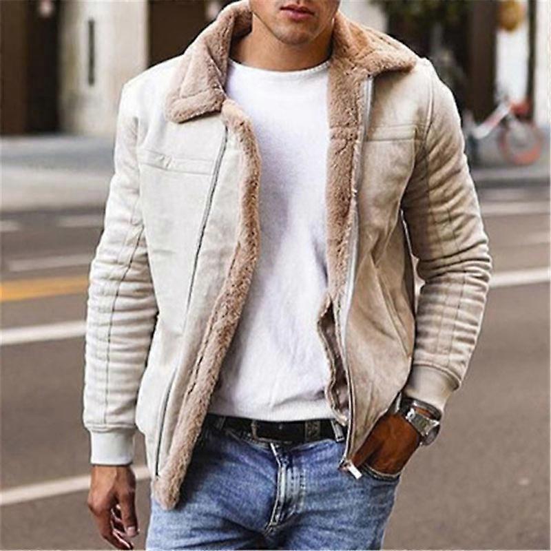Men's Plus Size Frosted Fleece Plain Composite Leather Jacket Thick Coat