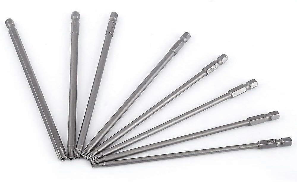 8Pcs Set 150mm T8-T40 1/4" Magnetic Screwdriver Bits Extension Hex Shank Torx Star Hollow Head for Screwdrivers, Drill Bits, Drills