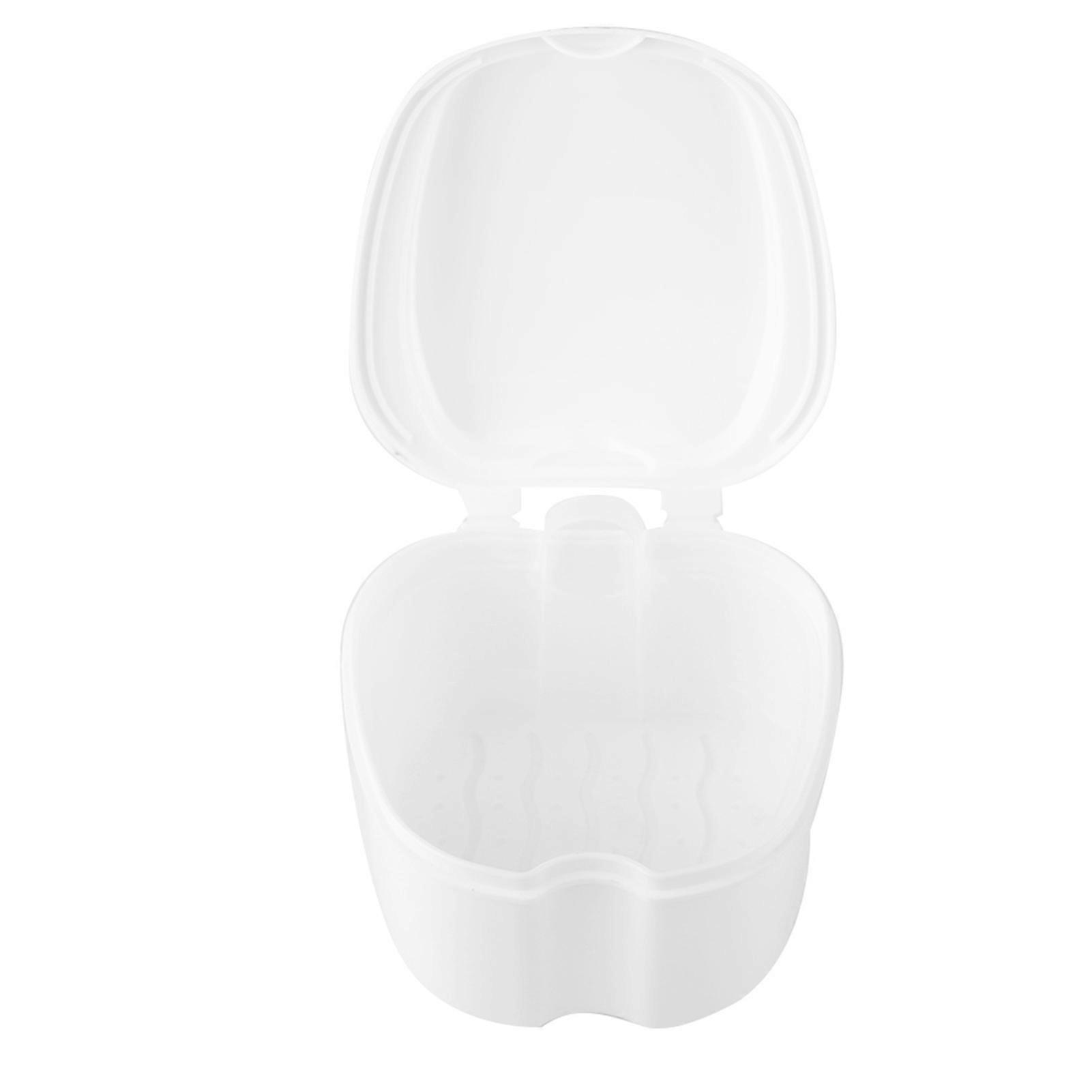 Denture False Teeth Storage Box Case With Filter Screen Dental Appliance White