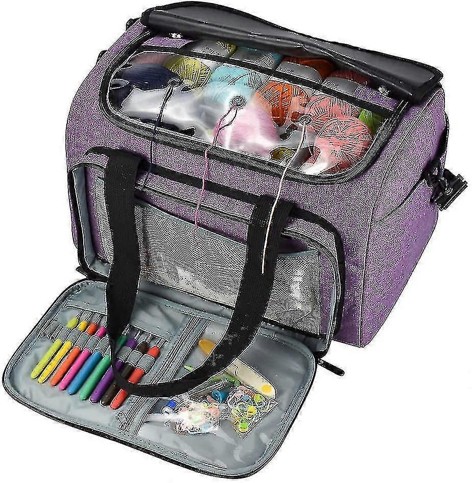 Tote Bag, borsa per maglieria con divisori rimovibili, borsa di stoccaggio in lana con parte superiore in PVC trasparente, grande, panno Oxford, 15 * 11 * 10 pollici (viola)