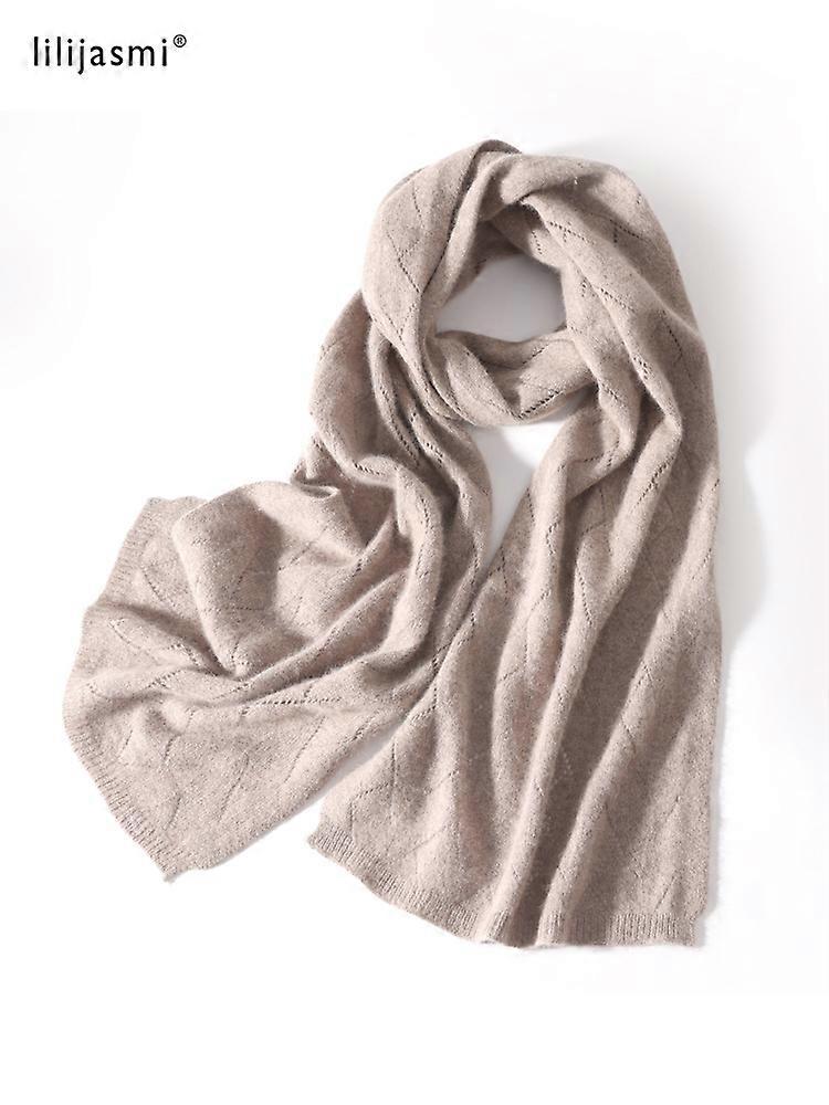 Soft Non Irritating 100% Wool Warm Knitted Scarf Diamond Openwork Light Pashmina Neck Warmer Solid Color Women 2022 Accessories