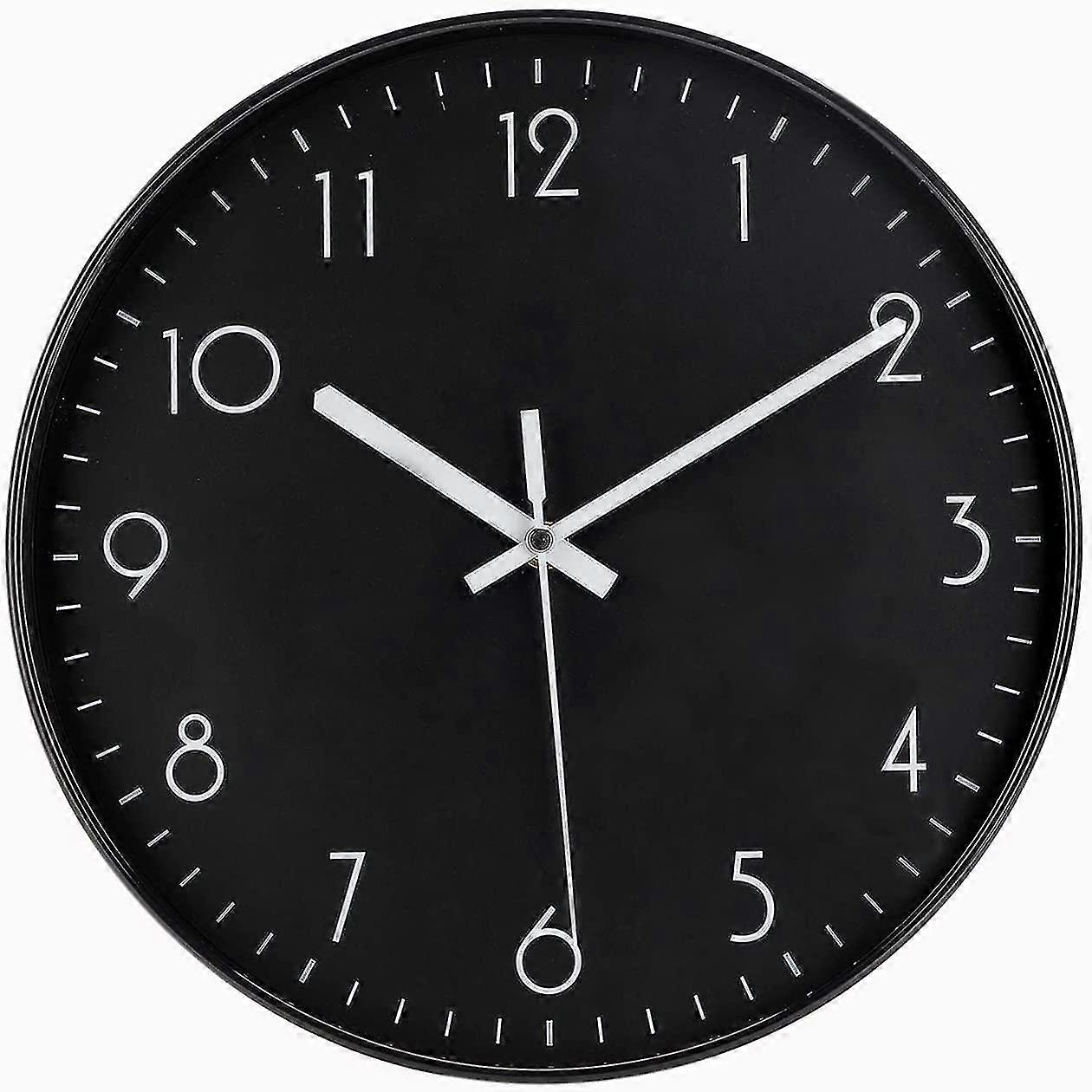 black wall clock, 12'' modern minimalist silent clock, no ticking quartz movement powered by battery, easy to watch