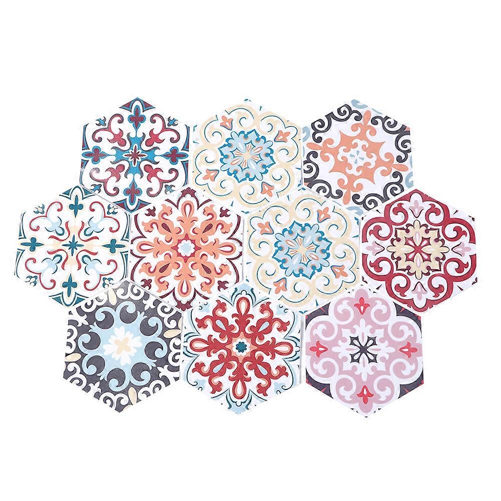 10Pcs Simulation Waterproof Non-Slip Hexagonal Self Adhesive Ceramic Tile Decorative Stickers Set