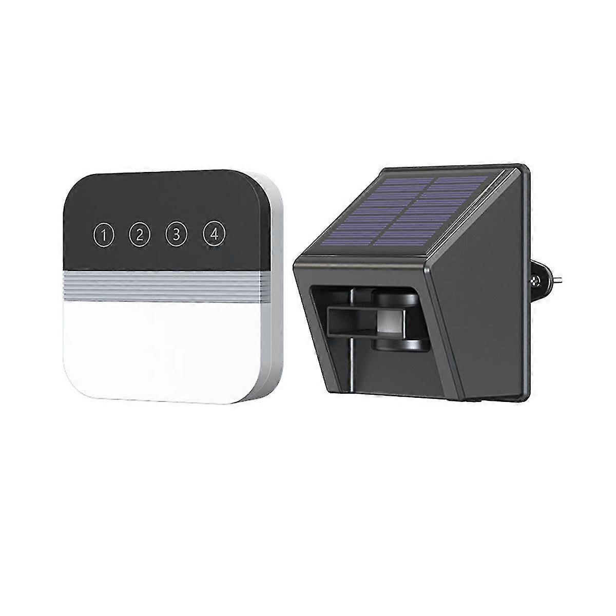 Solar Driveway Alarm Infrared Detection Wireless Doorbell 4-way Induction Area Display Doorbell (eu Plug)