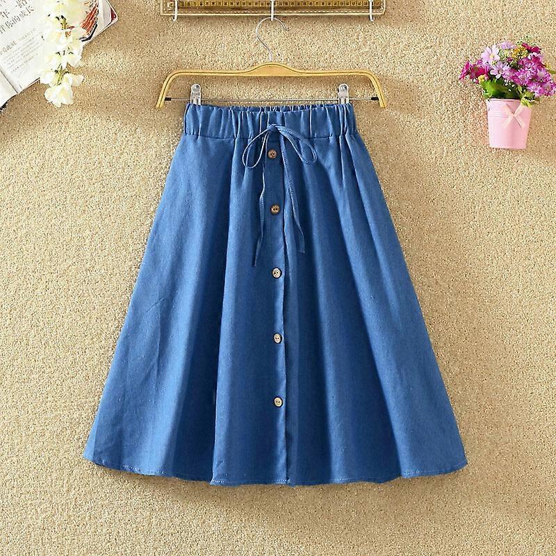 Women High Waist Skirt with Button Front Drawstring Pleated Elastic Waist Skirt,100% New