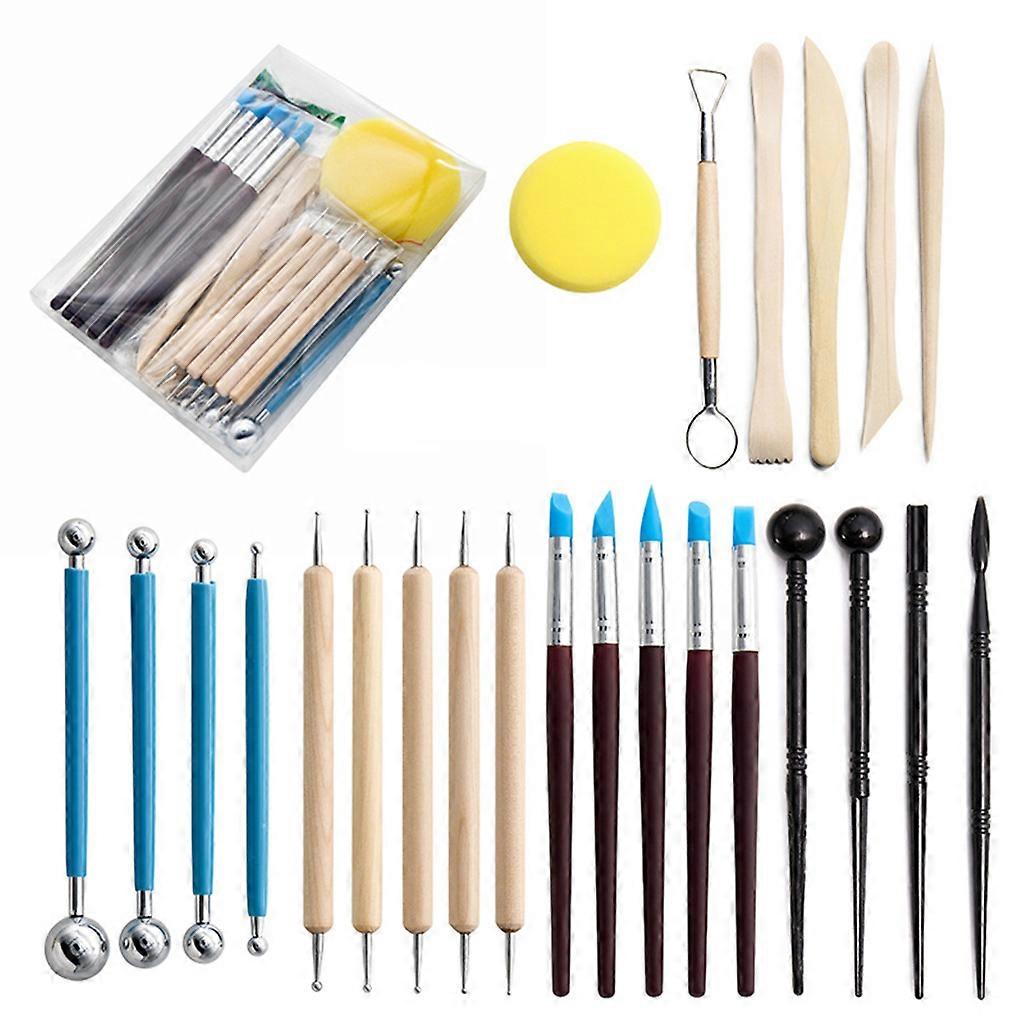 24 Pcs Clay Stone Plastic Point Drill Pen Handmade Pottery Tools Kit