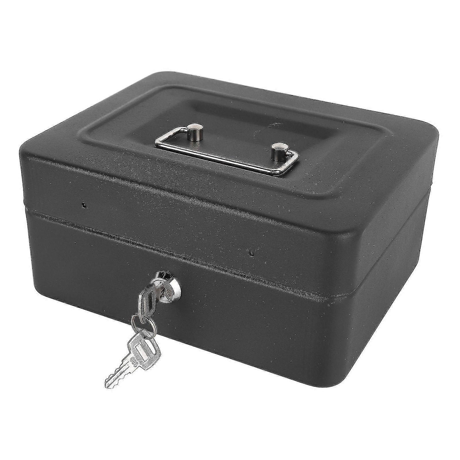 Large Secure Cash Box with Key for Shopping Malls, Cafes - High Hardness and Practical Design for Effective Cash Saving - Black (Medium)