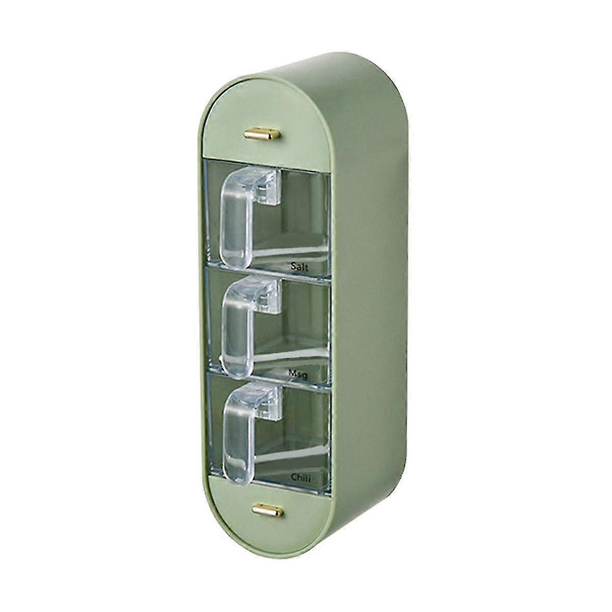 Wall-Mounted Spice Organizer, Punch-Free ,Multi-Grid Storage Seasoning Box (Green)