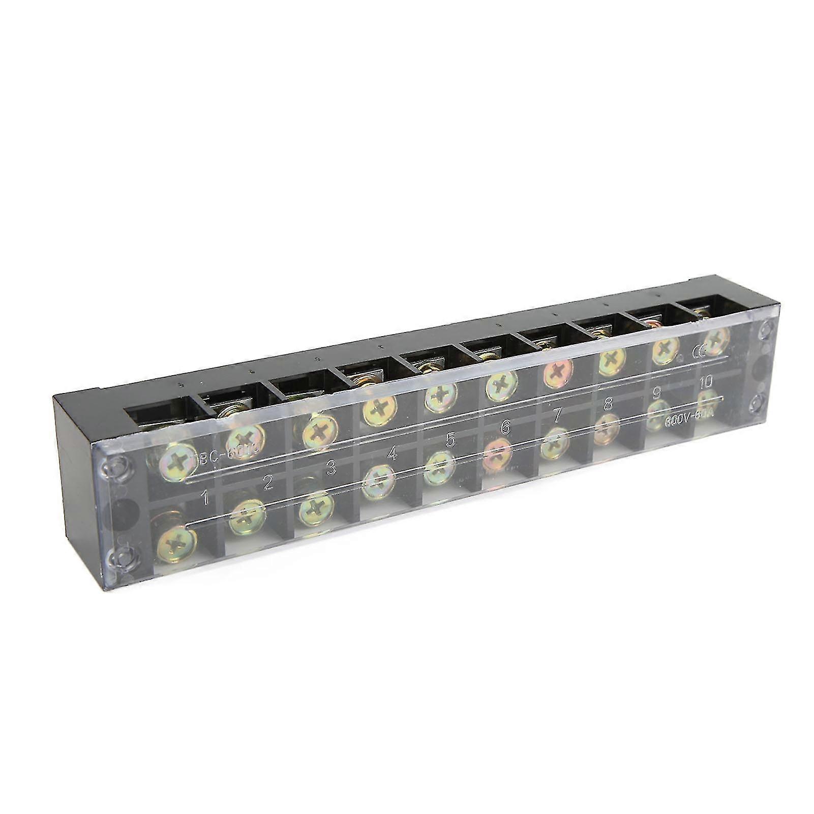 Terminal Strip Block 60A 600V Large Current Easy Wiring Ground Circuit Terminal Block 10 Positions