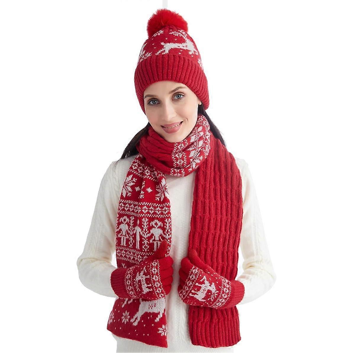 3 Pcs Soft Knit Hat and Scarf Gloves Set