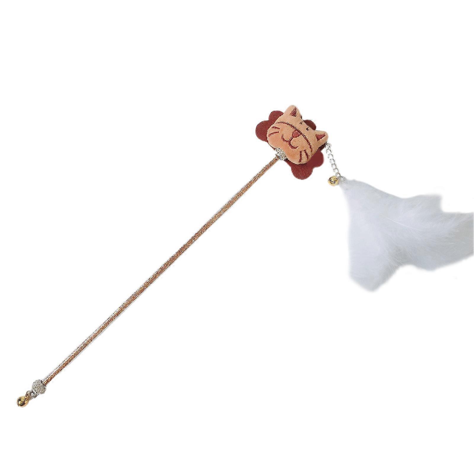 Cat Teaser Stick Interactive Bite Resistant Training Cat Feather Exerciser Wand with Cartoon Lion for Cats