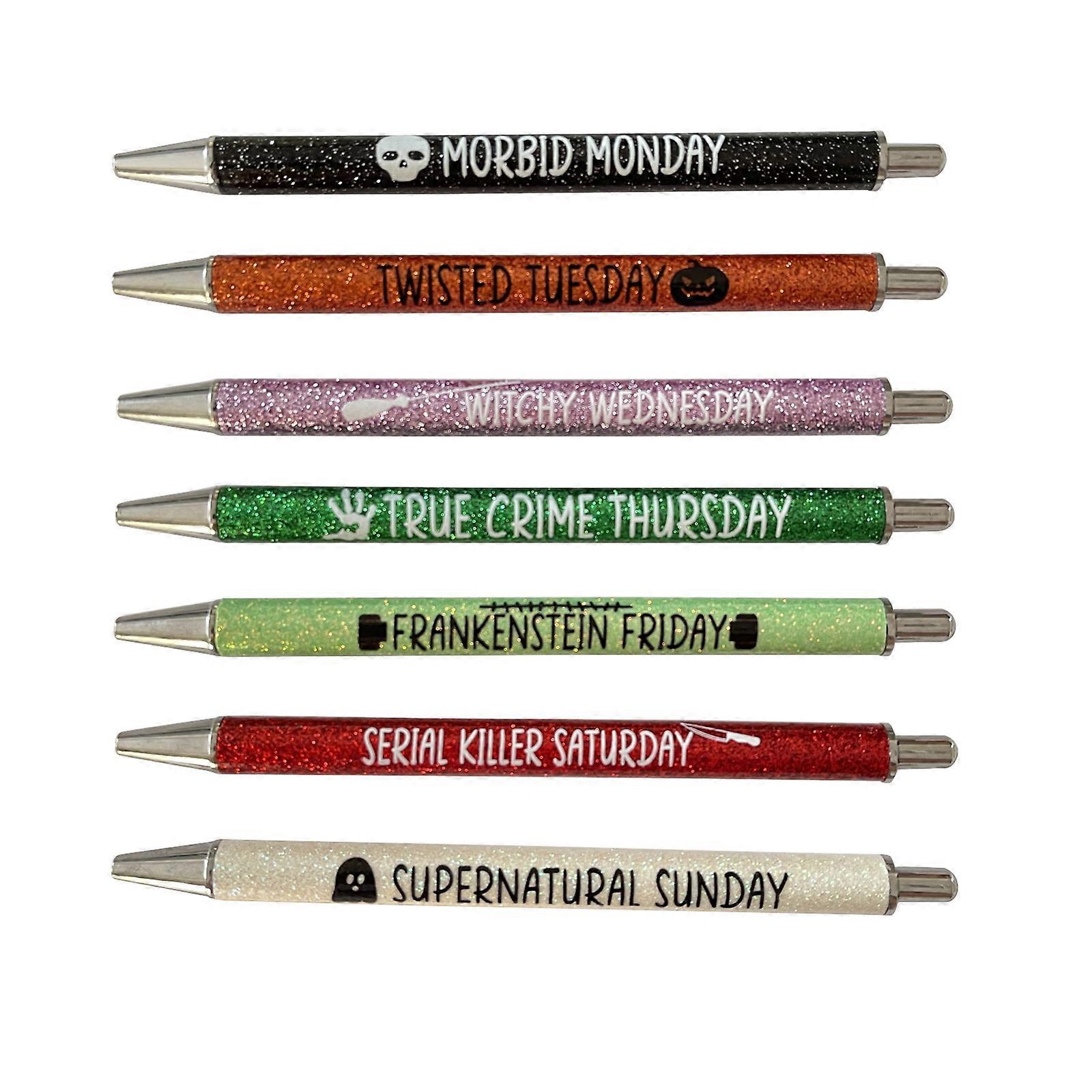 7PCS Απόκριες Χριστούγεννα αστεία στυλό Weekday Glitter στυλό σετ, αστεία δώρα γραφείου