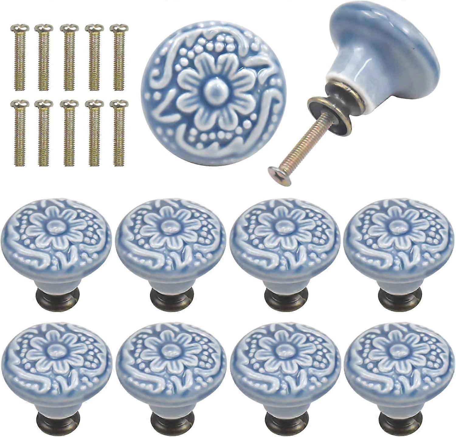 10 Pcs Ceramic Knobs, 34MM Vintage Cabinet Door Knobs, Dresser Knobs Drawer Knobs Set, (B)