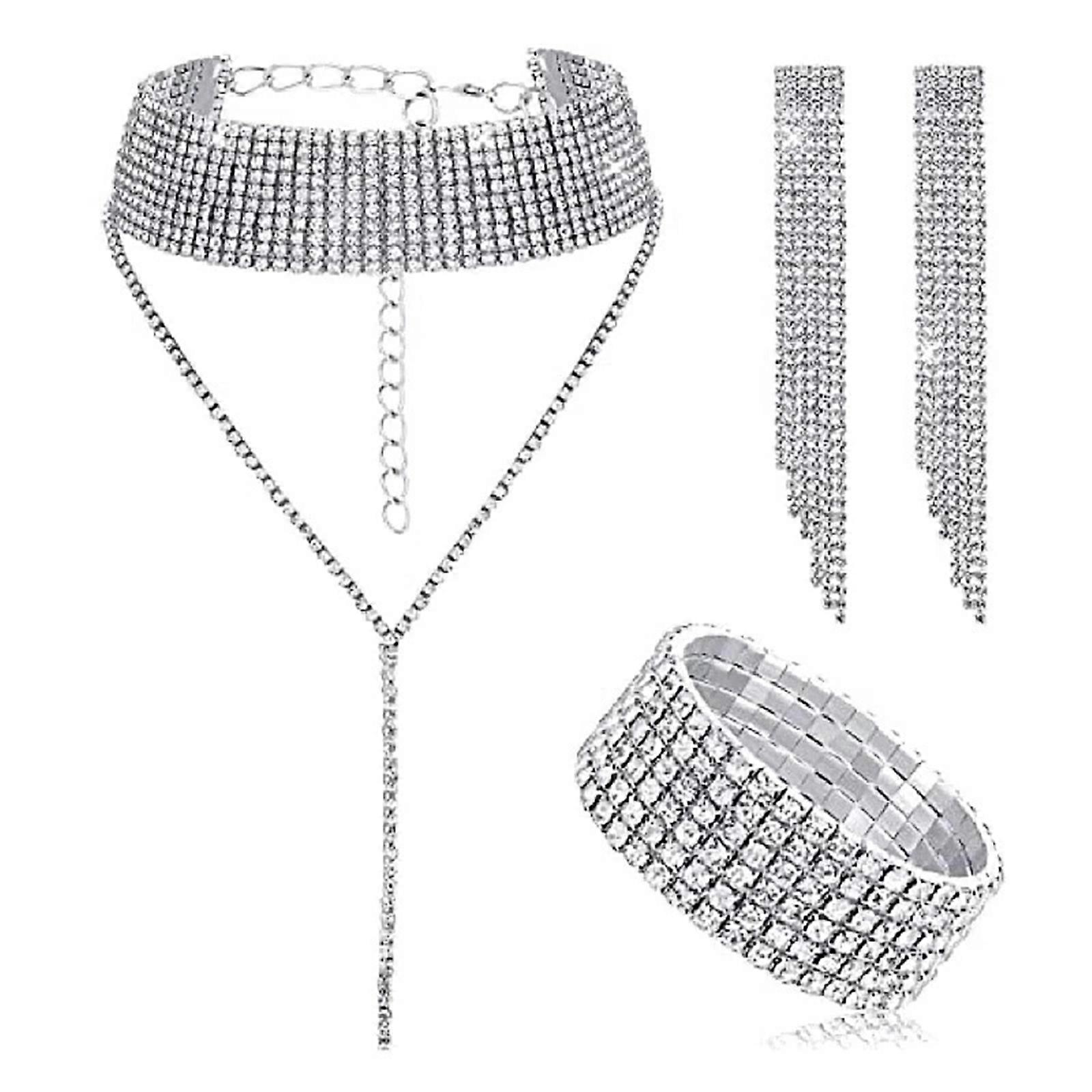 Nueva llegada Rhinestone Clutch Bolsa Collar Pulsera Pendientes Set