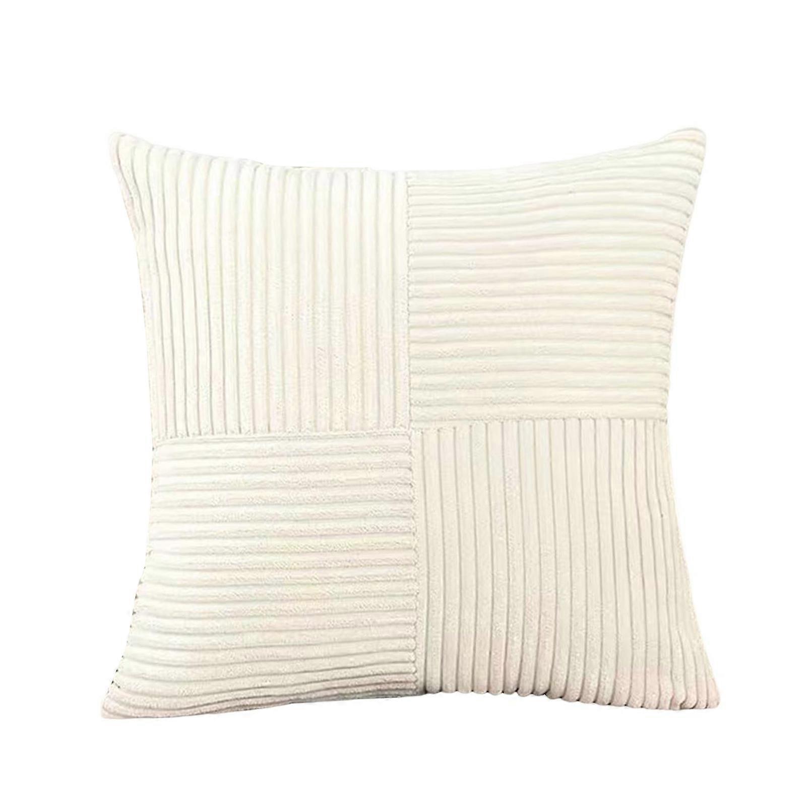 Throw Pillowcase Solid Color Striped Zipper Closure Corduroy Reusable Geometric Pattern Lightweight Home Decoration Square Shape Sofa Cushion Cover
