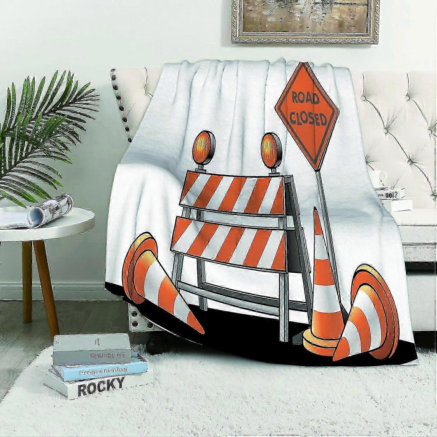 t1649 Blanket Blanket sofa Road Closed Sign Traffic Warning Symbol with Blocker Stop flannel Blankets,Throws for Sofa Fluffy Blanket B Blanket bn1649