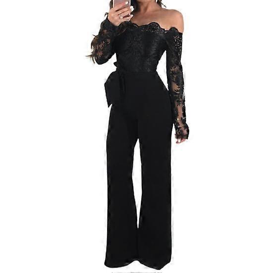 Ladies Jumpsuit Lace Patchwork Spring Summer Slim-fitting Bow Jumpsuit for Office
