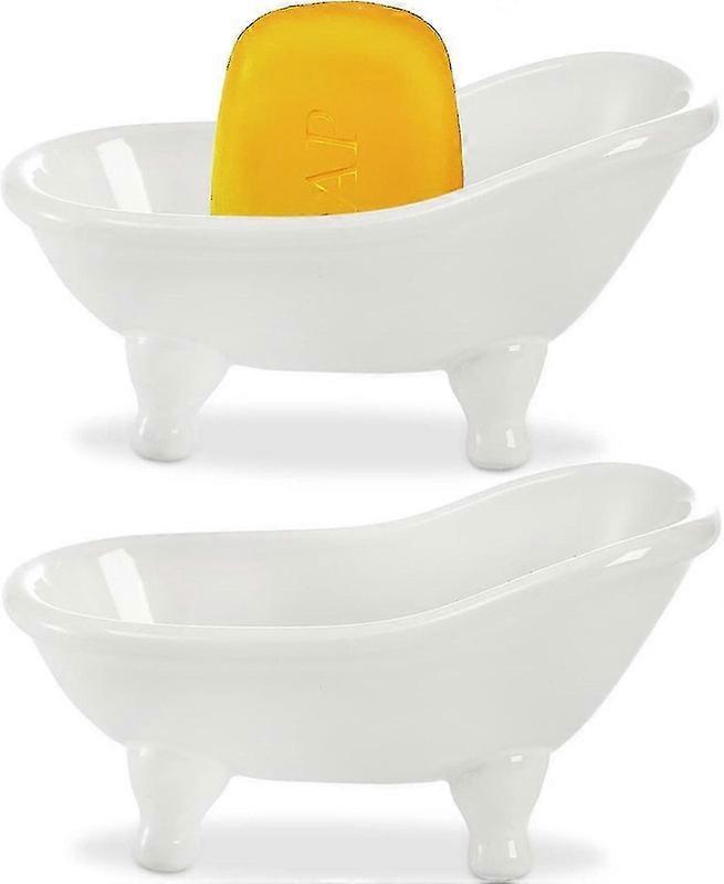 2 個パックのセラミック製ソープディッシュバスタブ、白い装飾バーソープホルダー、シャワーバスルーム化粧台用の排水穴付き小型磁器ソープトレイ。