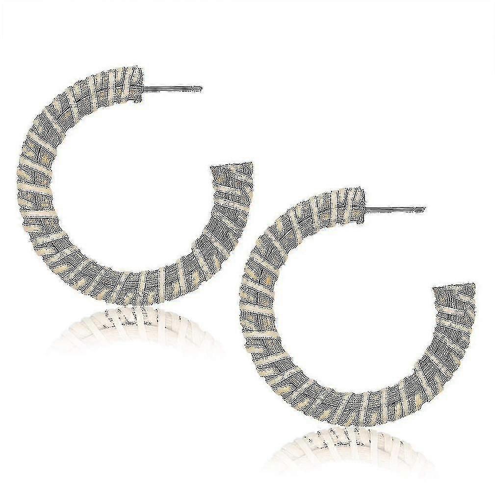 Earrings C Shape Rattan Woven Wooden Handmade Ear Studs For Ceremony