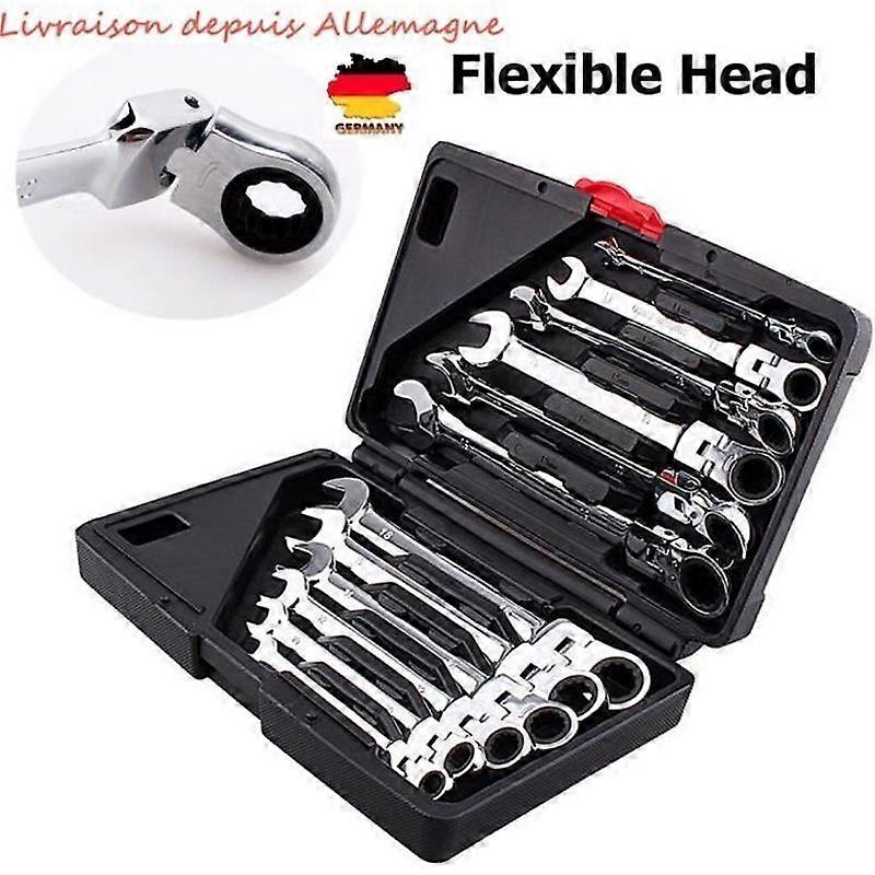 12 Piece Combination Ratchet Wrench Set Spanner Movable Head