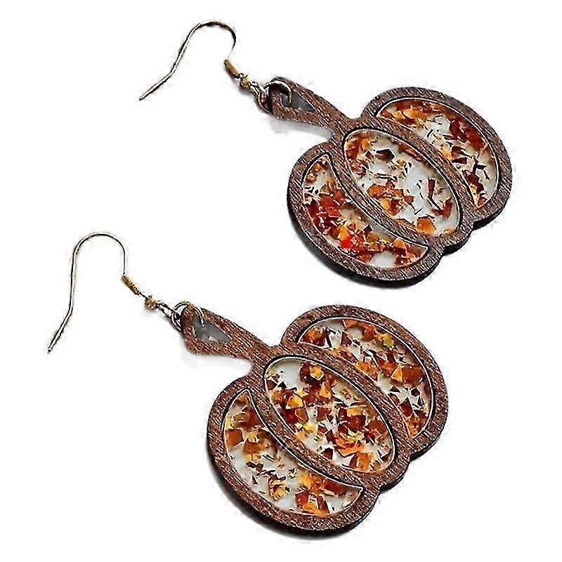 1pair Wooden Pumpkin Drop Earrings