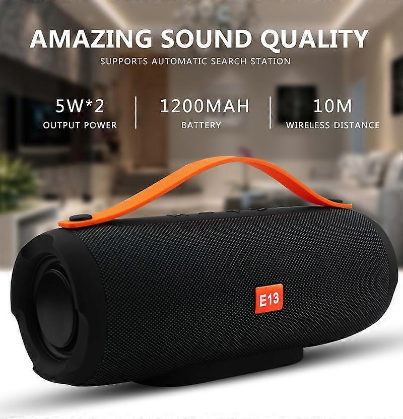 E13 Mini Portable Wireless Bluetooth Speaker Stereo Speakerphone Radio Music Subwoofer Column Speakers with TF FM（Blue） BLUE