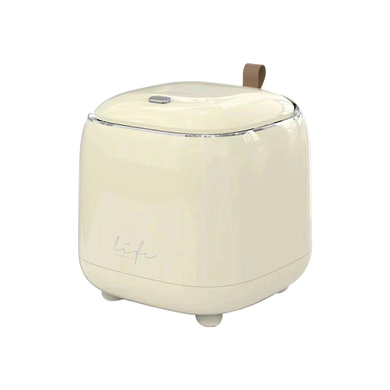 Desktop Mini Trash Can with Lid Pressing Small Waste Bin Double Layer Garbage Basket Countertop Trash Bin for Tabletop  milky yellow