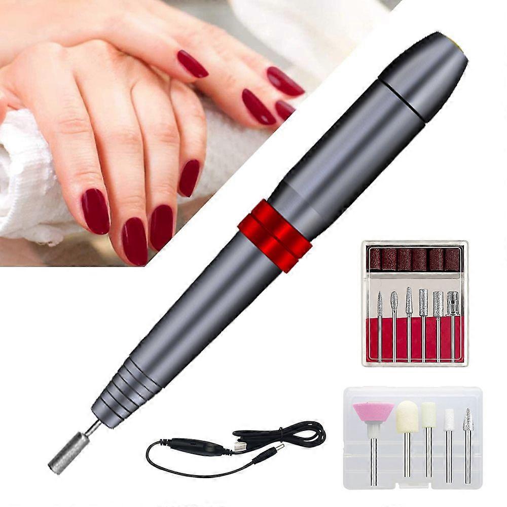 ポータブルUSBネイルドリル、アクリルジェルネイル用のプロフェッショナルEfile電動ネイルファイルキット、11個のネイルドリルビットと56個のサンディングバンド、25000 RPM、Lig
