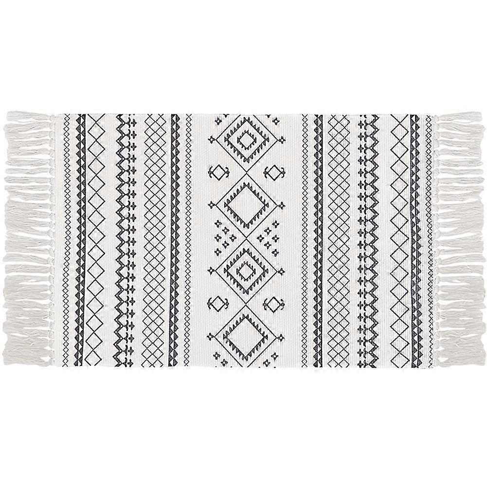 Cotton Printed Boho Indoor Rug 2'×3' Hand Woven Decorative Door Mat with Rag Texture in Multicolor Design