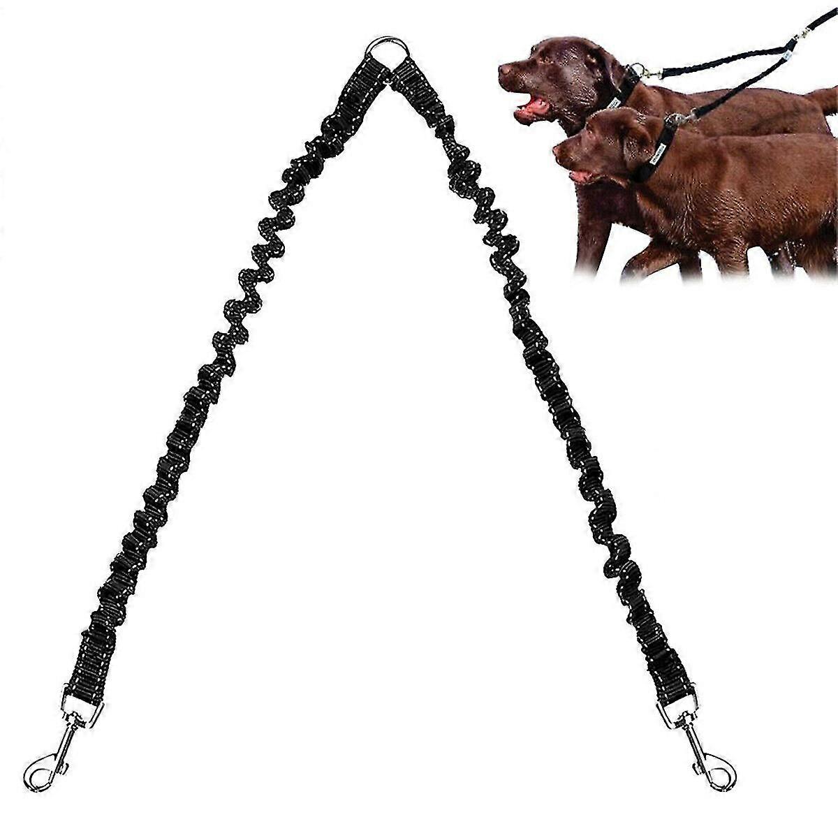 Strong Nylon 2 Way Dog Coupler Leash Bungee Double Lead Twin Two Dogs Walking
