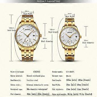 Orologi di coppia Orologio al quarzo CHENXI Orologio da polso alla moda con cinturino in acciaio inossidabile Puntatore luminoso 3ATM impermeabile per gli amanti di tutti i giorni e gli affari Set da uomo 