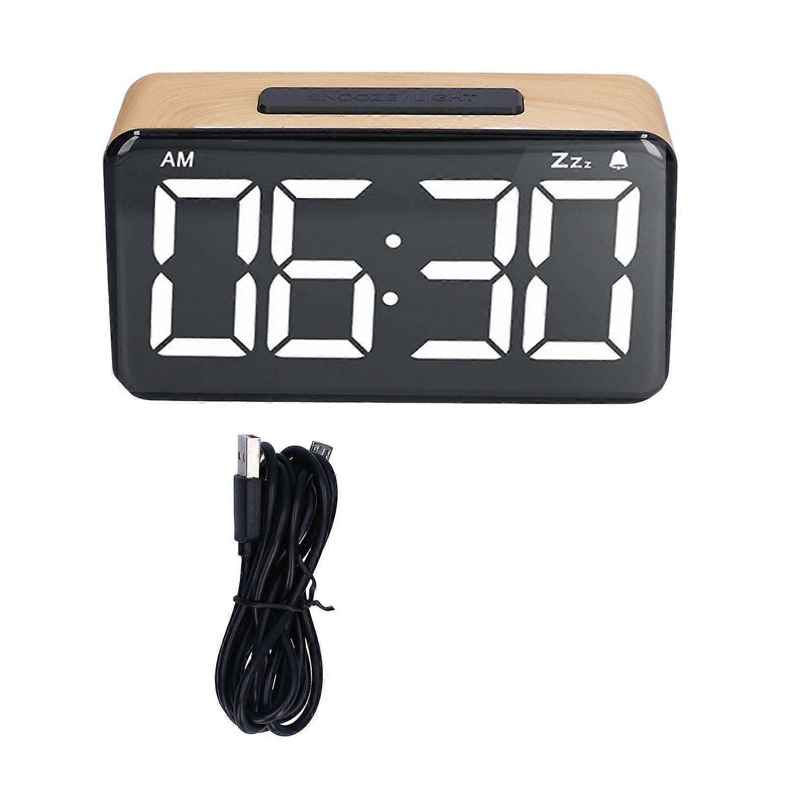 6 Inch Digital Alarm Clock Wood Grain Design USB Charging Noiseless for Home Decoration and Sleep Aid